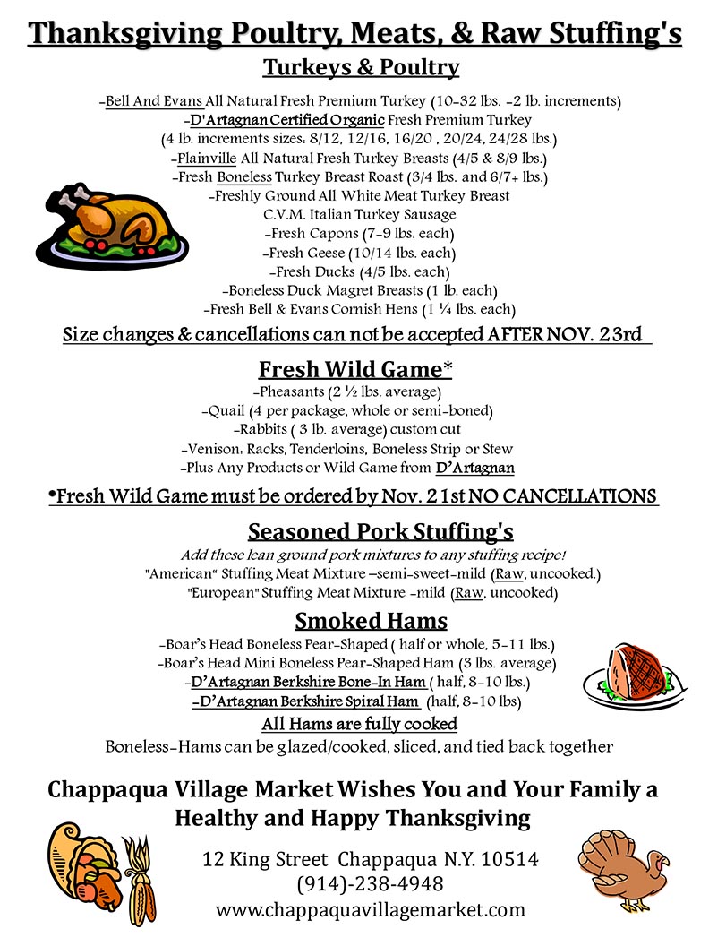 Thanksgiving Menu | Chappaqua Village Market