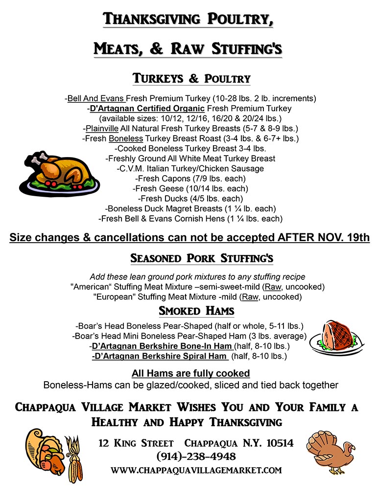 Thanksgiving Menu Chappaqua Village Market 4172