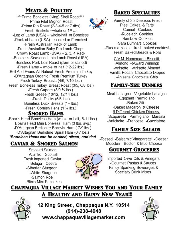 New Year Menu Chappaqua Village Market 5267